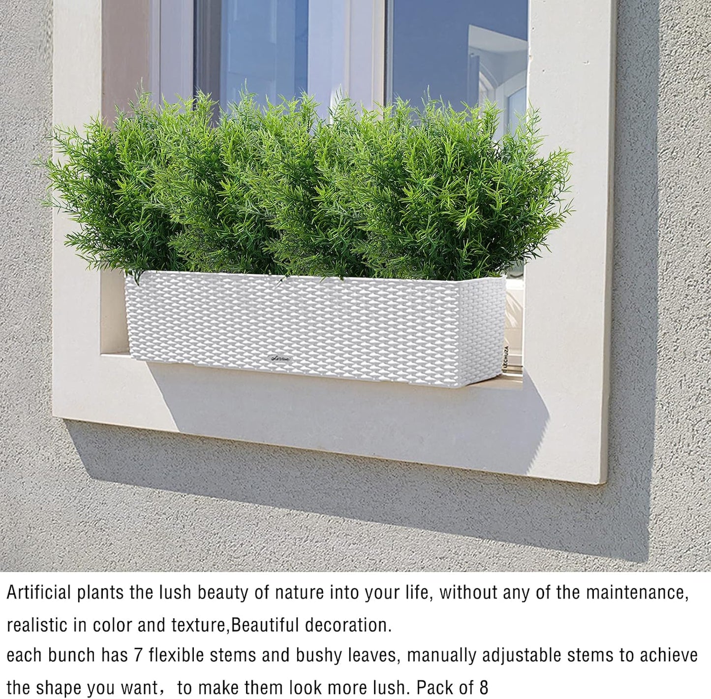 Artificial Plants Flowers Grass Shrubs 8 Pack No Fade Faux Plastic Flowers Outdoor for Farmhouse Garden Porch Patio Indoor Wedding Decoration Greenery Fake Plants uv Resistant