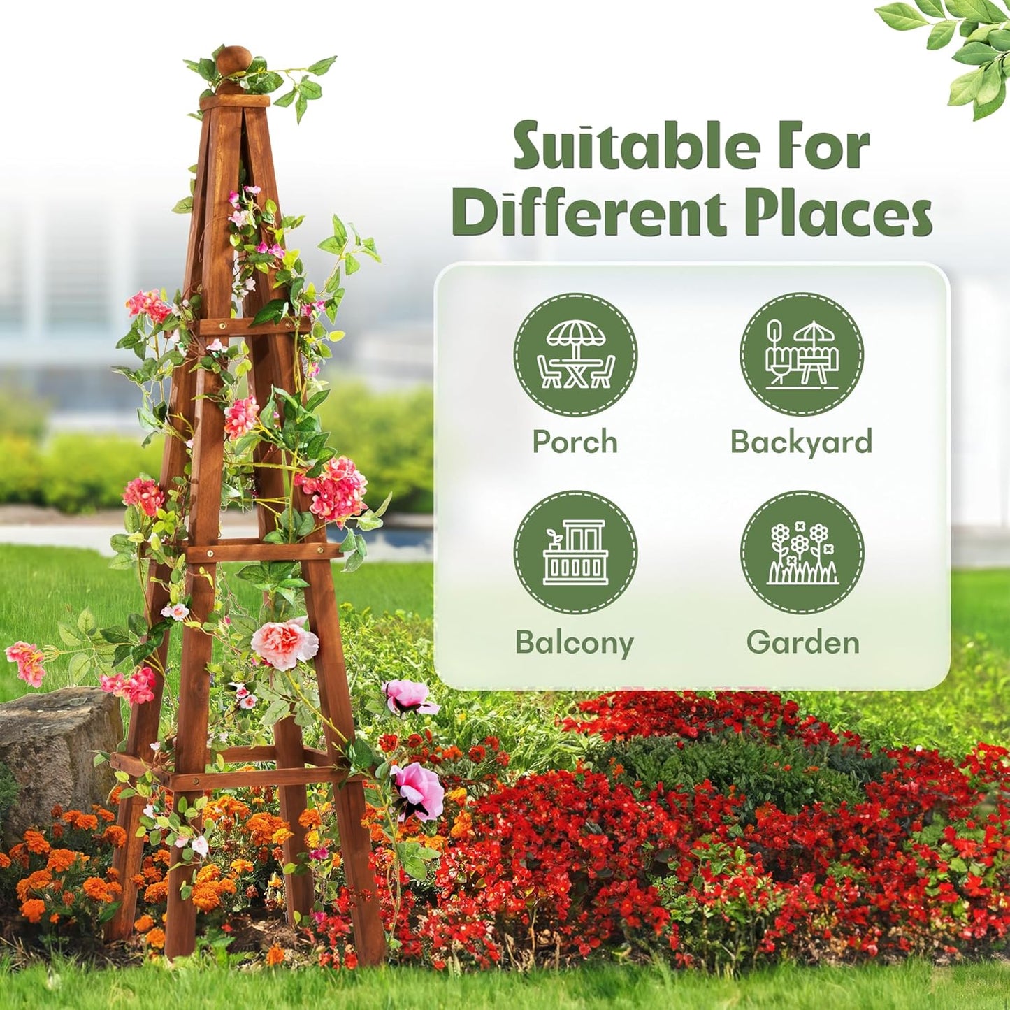 Idzo 61-Inch Wood Obelisk Trellis for Climbing Plants, Outdoor & Indoor Garden Decor, Light Brown, Durable, Space-Saving, Easy Assembly, Ideal for Patio & Yard β Upgraded 2025