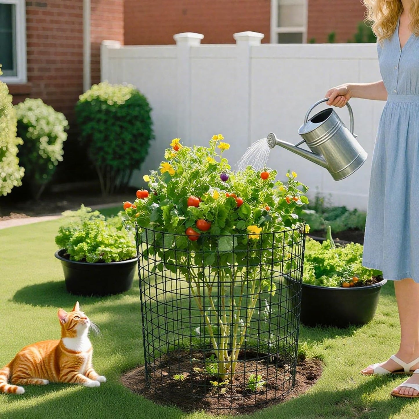 8pcs Plant Protectors from Animals, 20"x 12" Wire Plant Protector, Wire Cages for Plants with Stakes and Cable Ties, Metal Plant Cages for Plants, Vegetables, Flowers