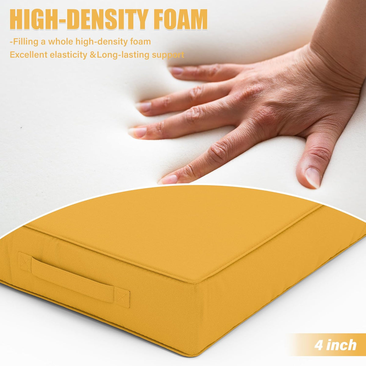 Patio Chair Cushions 22 X 22 X 4 Inch Waterproof Outdoor Seat Cushions for Patio Furniture, Outdoor Sofa Couch Pads with Ties & Handle, Set of 2, Yellow