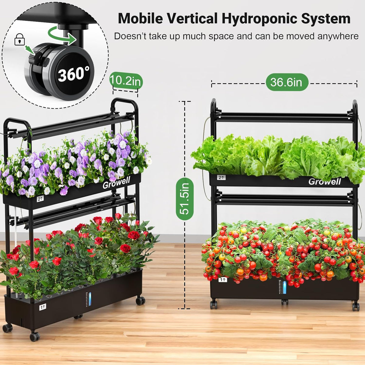 Growell Hydroponics Growing System Kit, 60 Pods Vertical Indoor Garden with LED Grow Light, Auto Circulating Water System & WiFi Smart Plug, Indoor Gardening System for Vegetable Fruit Herb