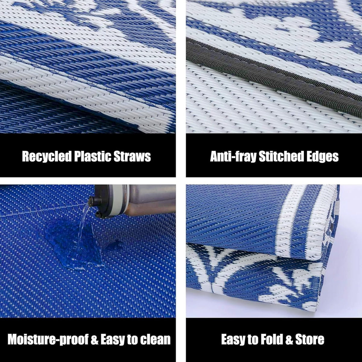 Plastic Outdoor Rug 6'x9' Waterproof Camping Carpet Outside Area Rug Reversible Light Blue Rugs for RV Deck Entryance Porch Picnic Balcony Beach