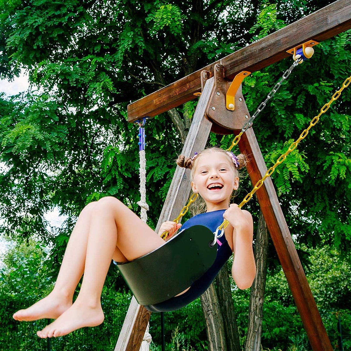Sunnyglade 3 PCS Swings Seats Heavy Duty with 66" Chain, Playground Swing Set Accessories Replacement with Snap Hooks, Support 250lb (3, Green)