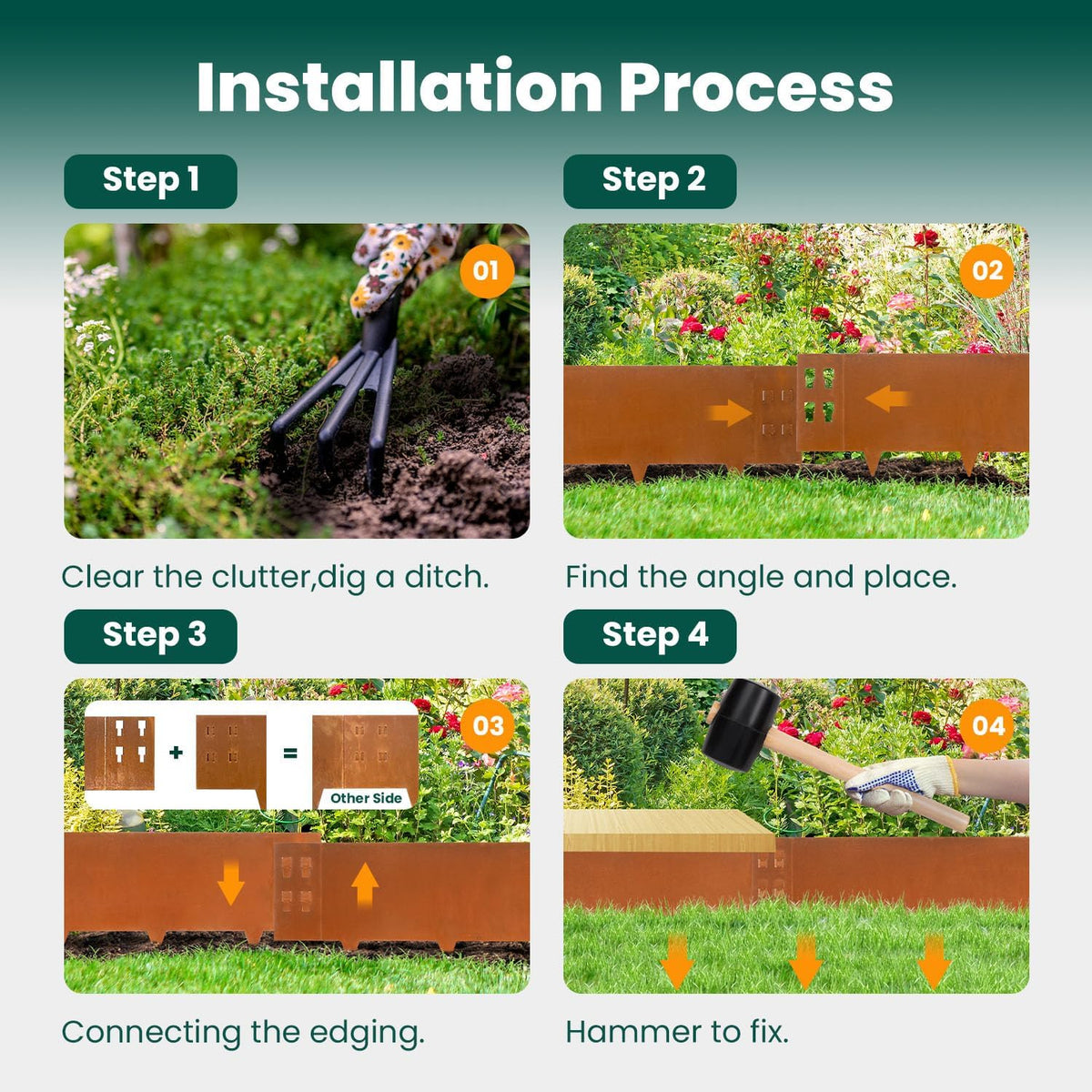 Corten Steel Landscape Edging Metal Garden Edging 40 Inch Strips Landscaping Steel 10 Inch Depth Garden Border Rusted Edge Flower Bed for Lawn Yard Outdoor Plant 6 pcs by GZGNEEVL