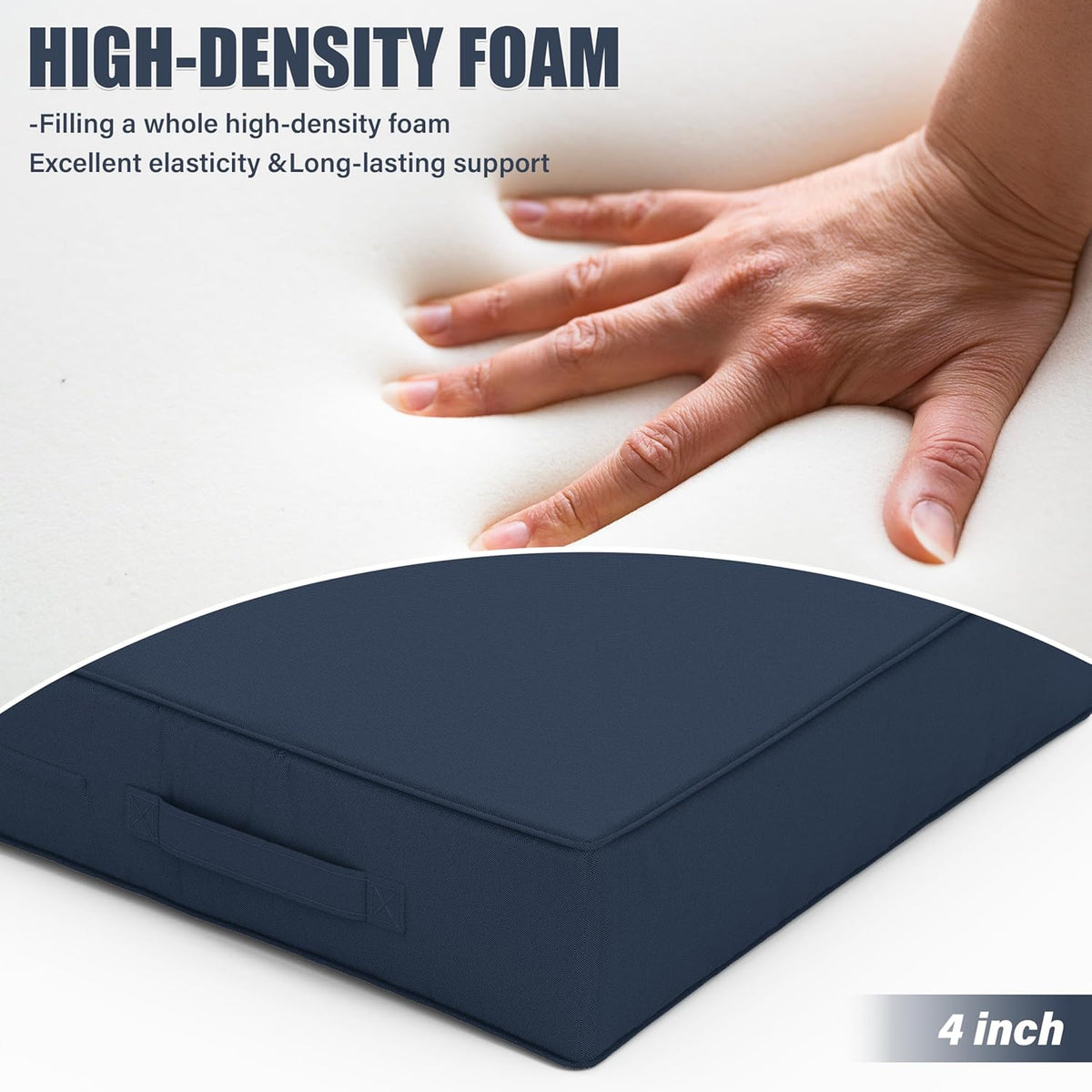 Patio Chair Cushions 18.5 X 16 X 4 Inch Waterproof Outdoor Seat Cushions for Patio Furniture, Outdoor Sofa Couch Pads with Ties & Handle, Set of 2, Navy Blue
