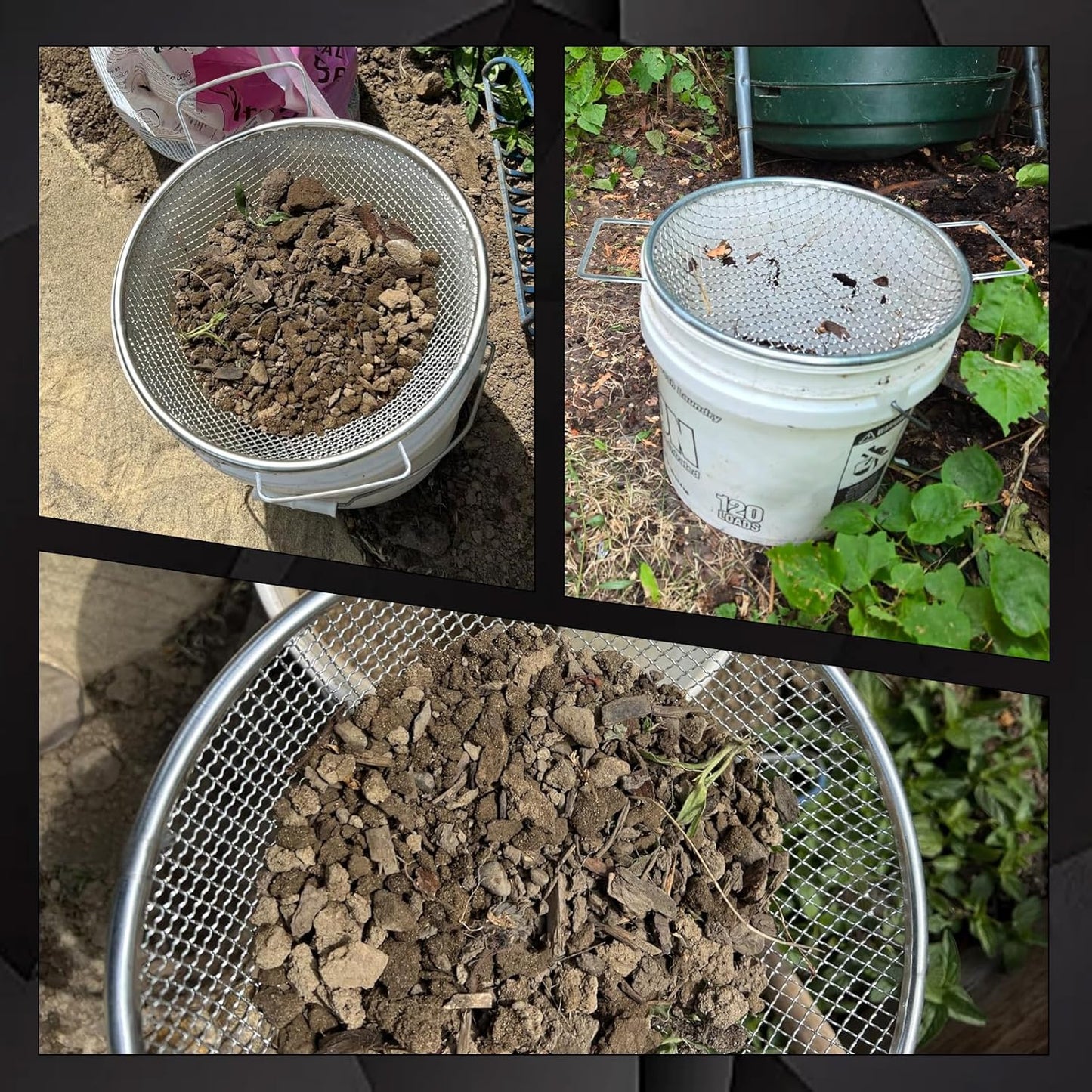 Stainless Steel Garden Sieve with Handles for 5-Gallon Bucket,1/4 inch Mesh,Commonly Used with Soil, Sand, Gravel, and Other Media