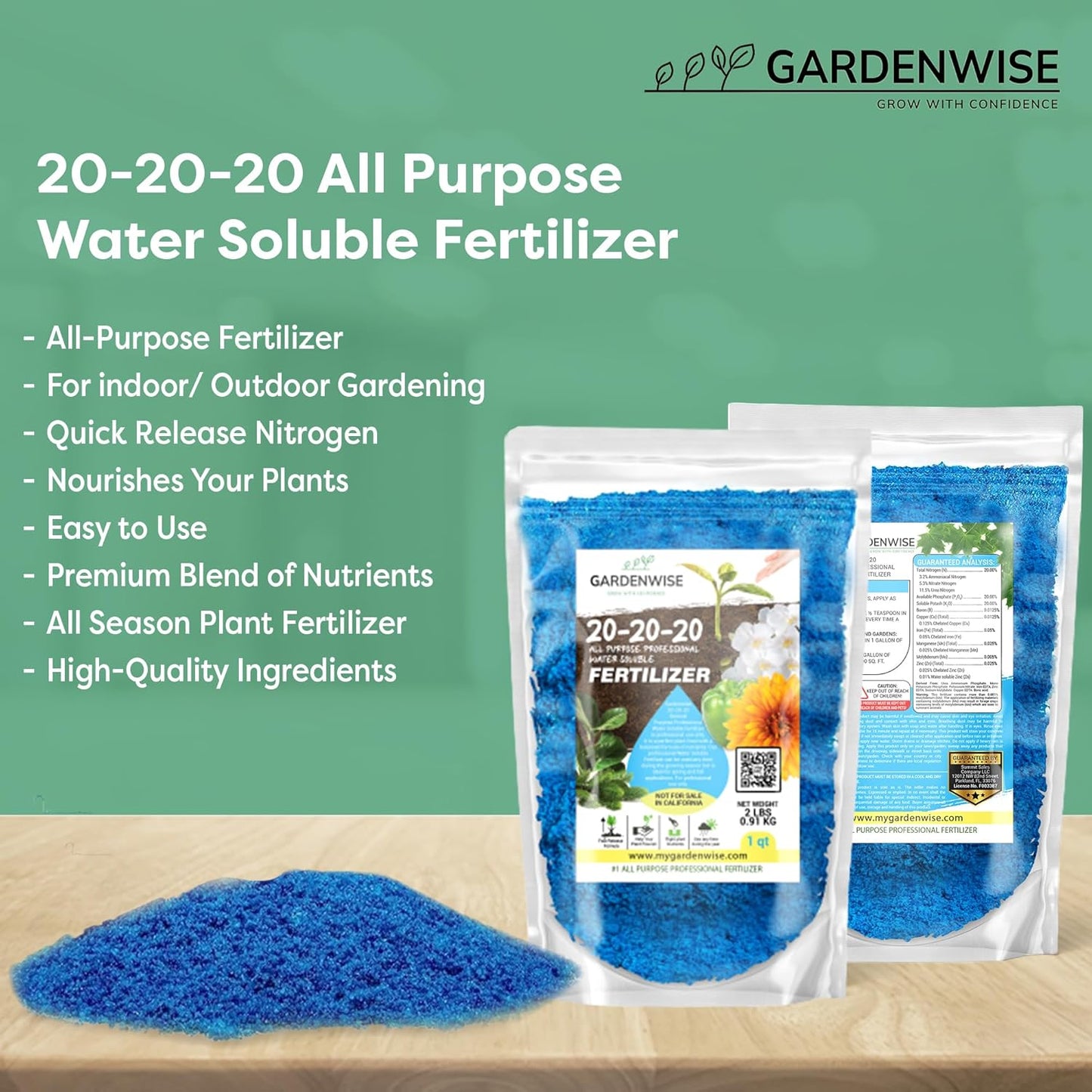 20-20-20 Water-Soluble Fertilizer ā Powder for Liquid Plant Food for Indoor & Outdoor Plants, Orchids, Vegetables, Lawns, Flowers ā 20 20 20 Fertilizer (10 QUARTS)