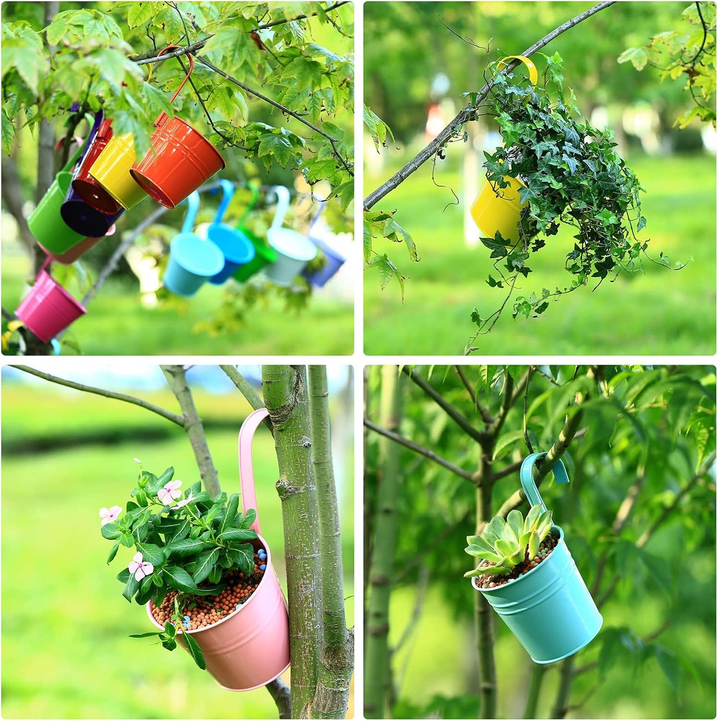 12 Pack Balcony Planters Railing Hanging, Colorful Railing Planter 4 Inches Small Hanging Plant Holder Indoor/Outdoor