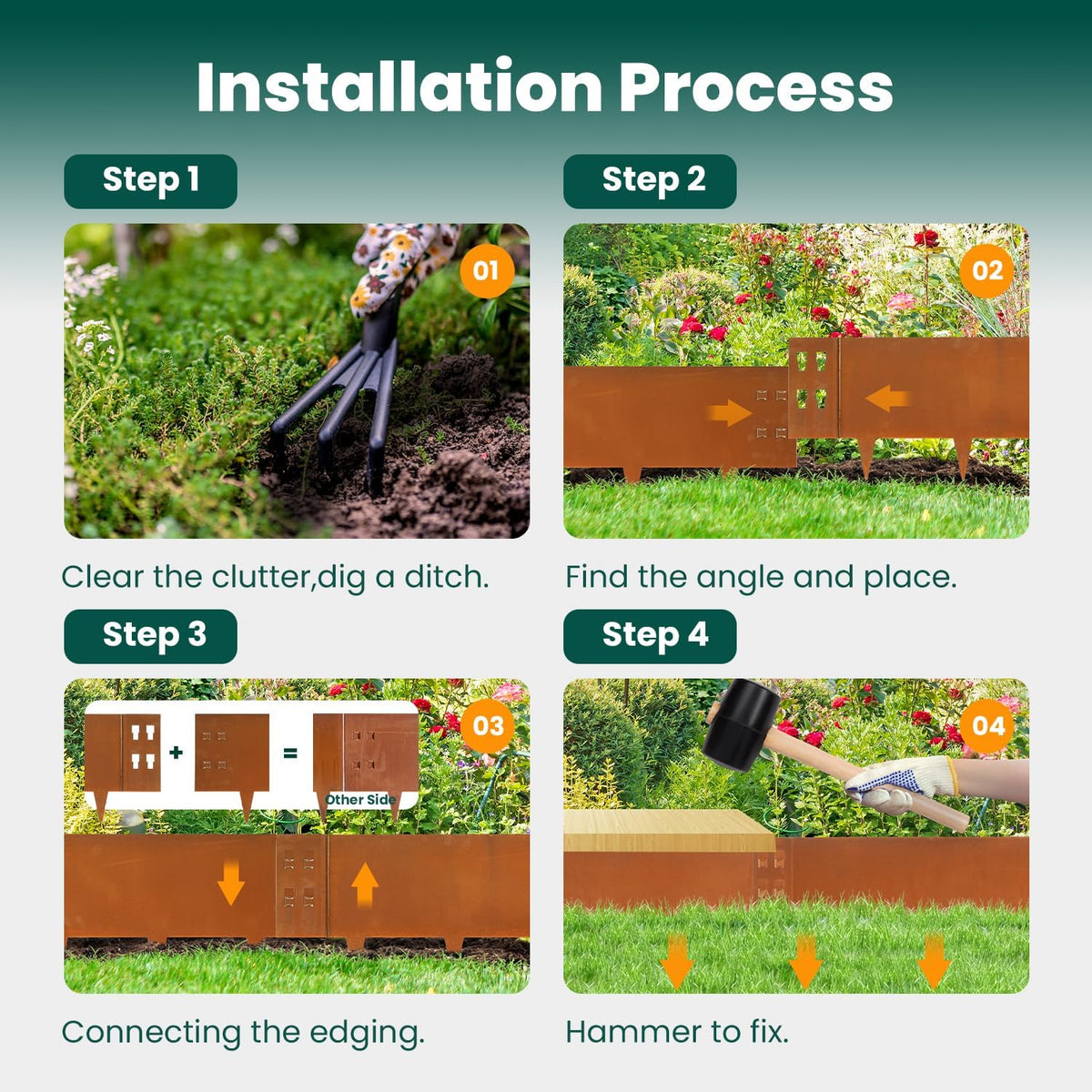 Corten Steel Edging Steel Landscaping Edging 40 Inch Strips 12 Inch Depth Garden Landscape Edging Metal Border Edge Rusted for Yard Lawn Outdoor Flower Plant 6 pcs by GZGNEEVL