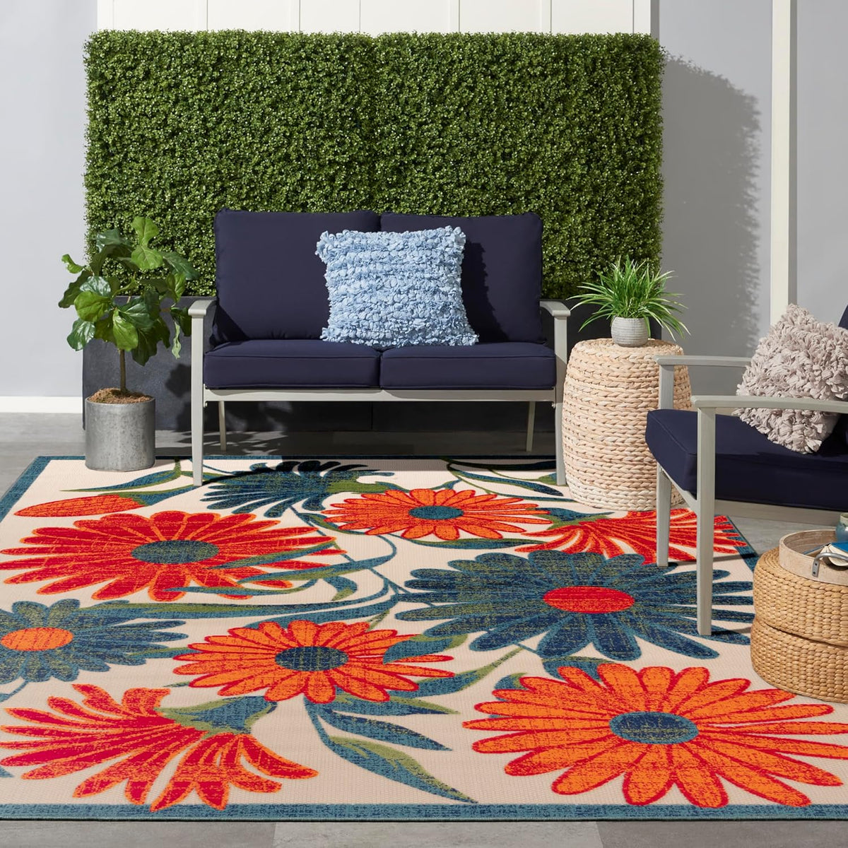 Nourison Home Aloha Indoor/Outdoor Ivory Multicolor 9' x 12' Area Rug, Easy Cleaning, Non-Shedding, Bed Room, Living Room, Dining Room, Backyard, Deck, Patio (9x12)