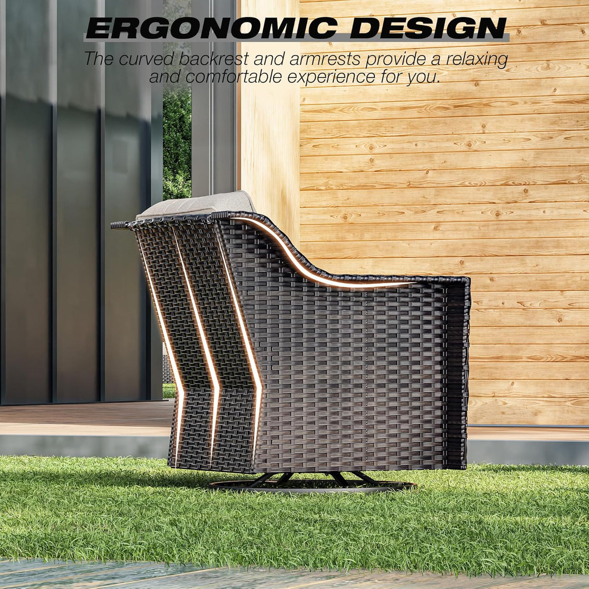 Joyside Wicker Patio Furniture Sets, 3 Pieces Upgraded Large Size Outdoor Furniture with 2 Patio Swivel Chairs and 1 Side Table, Thick Cushions, Wide Armrest