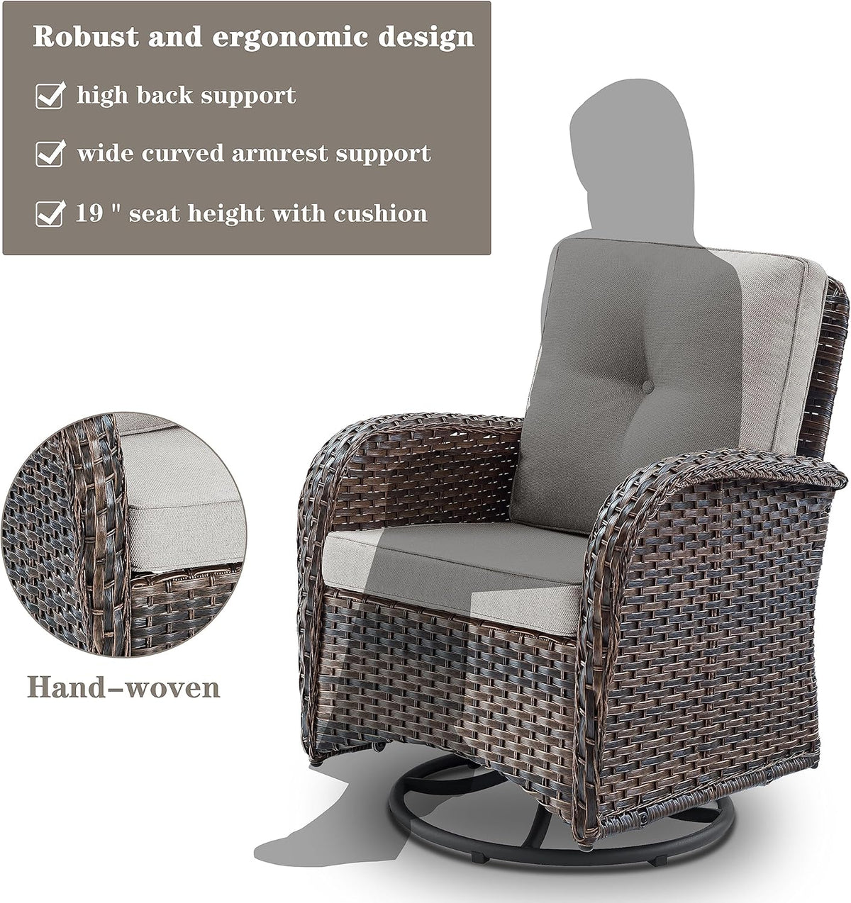 Small Conversation Sets Patio Funiture - 5 Piece Outdoor Swivel Rocker Wicker Furniture Sets with Ottomans Side Table Perfect for Patio Deck Backyard, Brown Wicker Beige Cushion