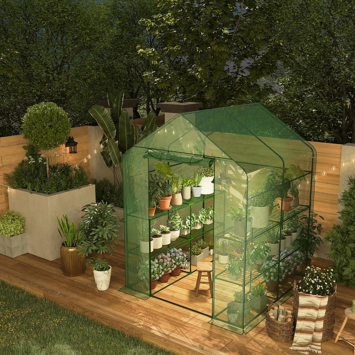 Greenhouse, 57 x 57 x 76'' Greenhouses for Outdoors, Durable Green House Kit with Window, Thicken PE Cover, 3 Tiers 12 Shelves, Portalbe Walk in Green Houses for Indoor Backyard Outside
