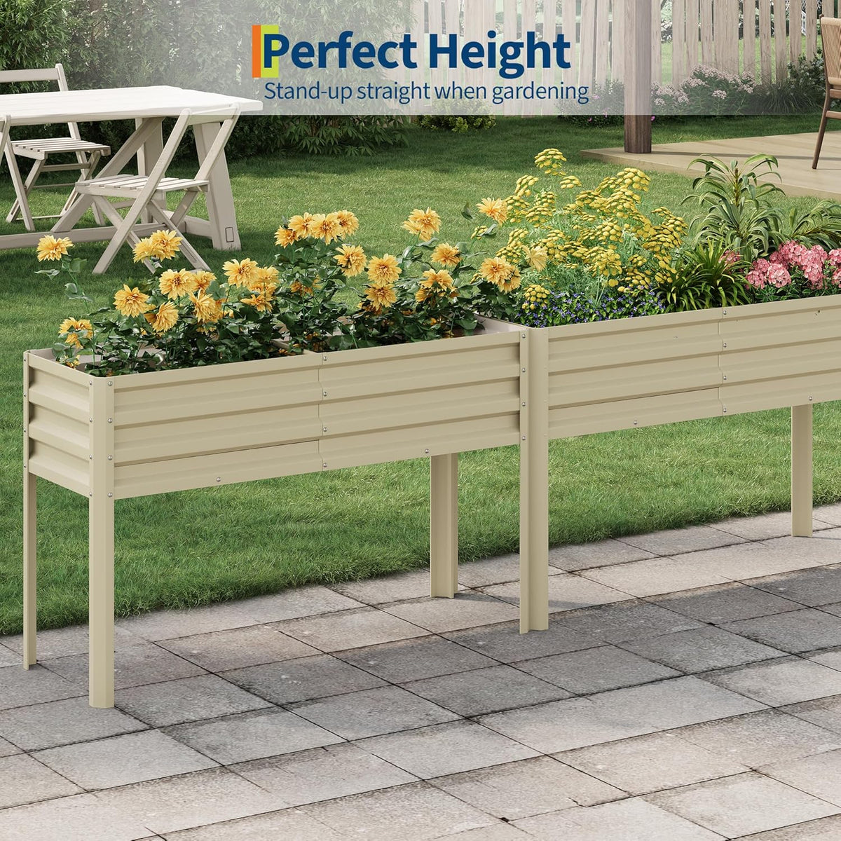 Galvanized Raised Garden Bed with Legs - 50×32×17In Metal Planter Box for Vegetables, Outdoor Raised Garden Beds Gardening, Durable Planter Raised Beds, Sturdy Planters for Outdoor Plants (Beige)