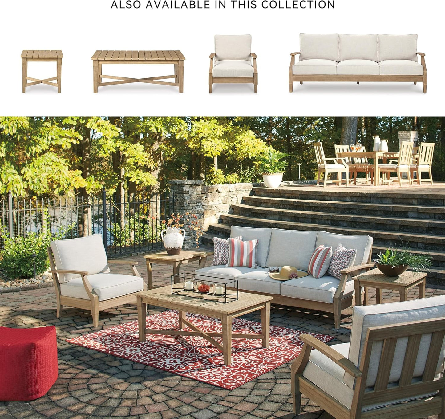 Signature Design by Ashley Outdoor Eucalyptus Carter Hall Patio End Table, Beige
