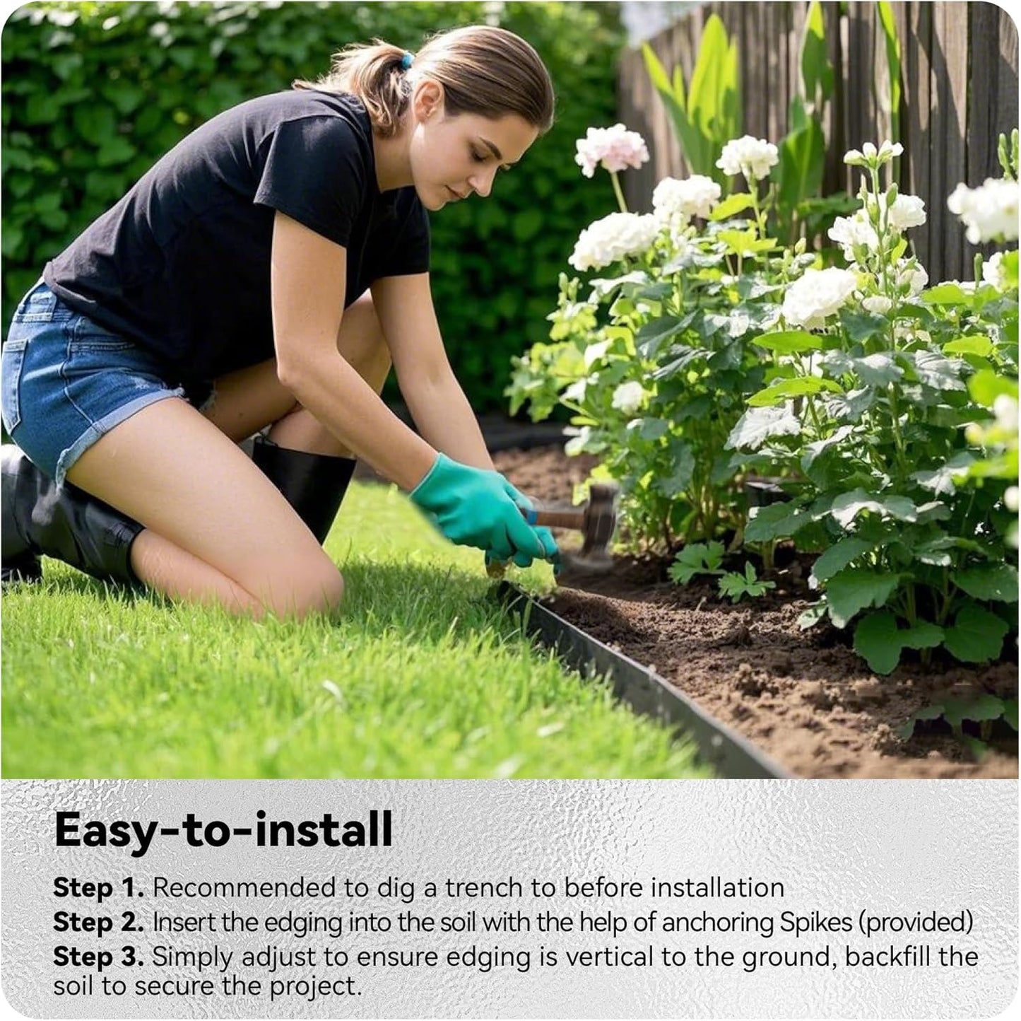 Worth Galvanized Steel Landscape Edging 6" x50' Metal Garden Edging Roll Flexible Bender Border with 16Pcs Stakes for Lawn, Flower Bed Edges, Black