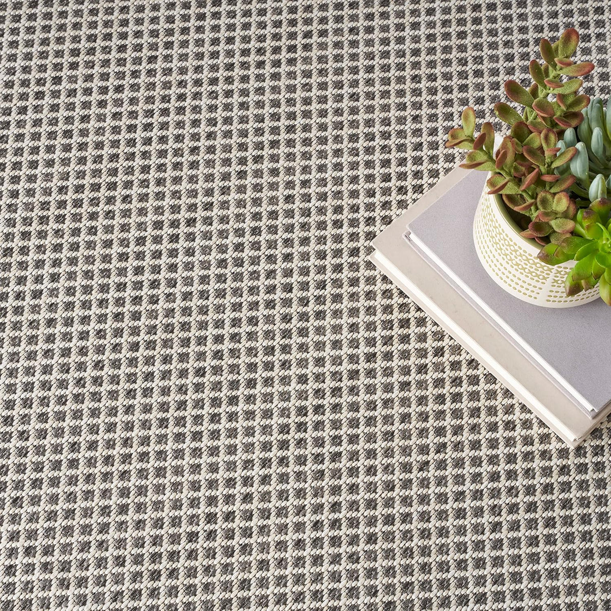 Nourison Home Courtyard 8' x Round Ivory Charcoal Fabric Modern Area Rug (8' Round)