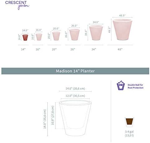 Crescent Garden Madison Planter– Weather-Resistant, Double Walled Indoor/Outdoor Plant Pot with Drain Hole – Durable All-Season Plastic Flower Container, 14" W (Terracotta-Colored)