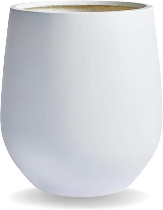 21" H x 19" D Corso Fiberstone Round Tapered Planter with Drainage Hole, Smooth Finishes, for Indoor and Outdoor Use, Included 2 Extra Coco Mats (White, 15" Pot Opening)