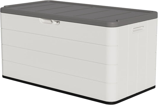 100 Gallon Outdoor Storage Box Waterproof Lockable Resin Deck Box Large, Patio Storage Bin for Pool Accessories Cushion Furniture, Garden Tools, UV-Resistant Outside Delivery Black&White