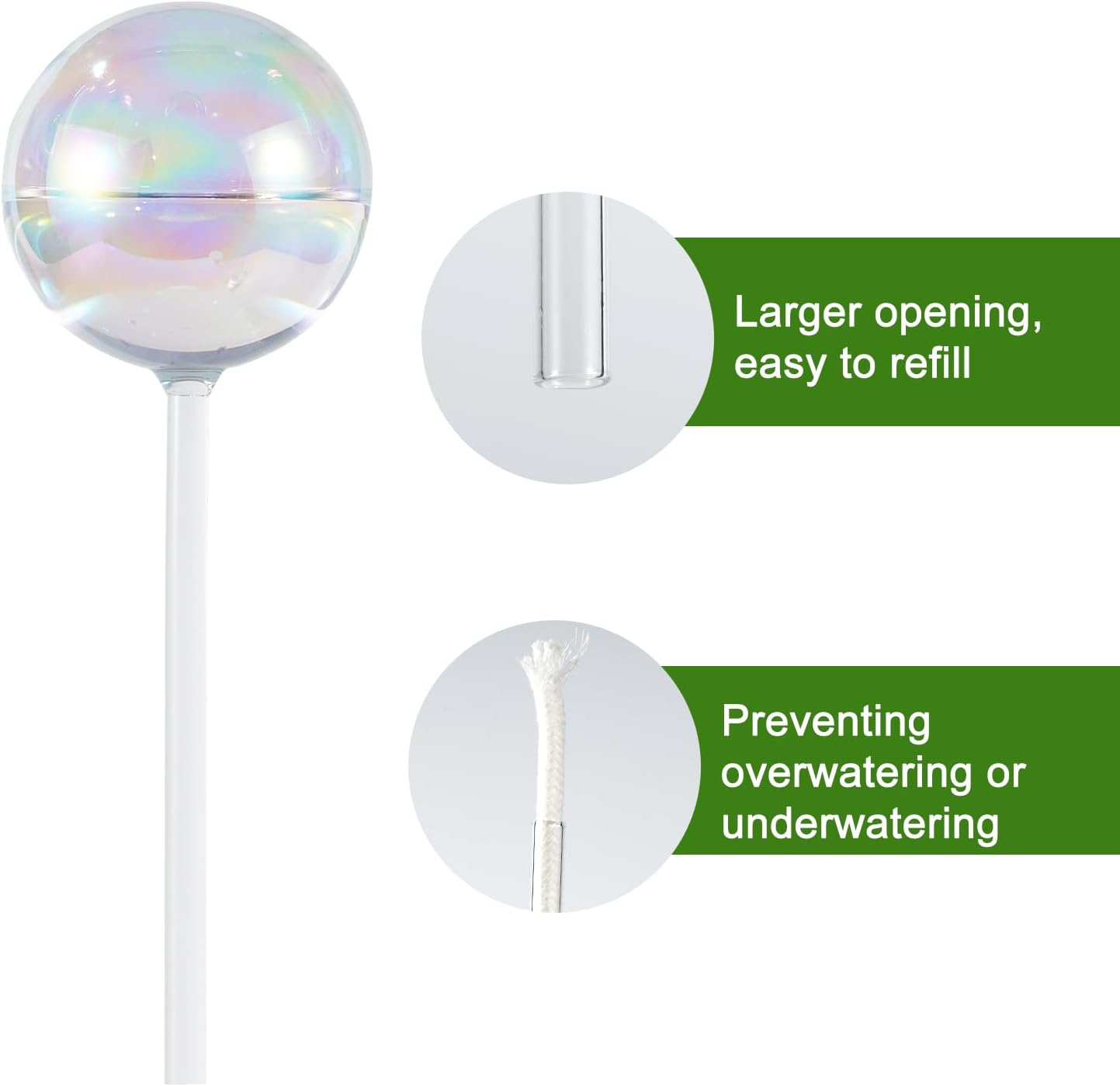 4PCS Extra Large Plant Watering Globes, 13 oz Up to 15 Days Light Iridescent Glass Self Water Bulbs for Indoor Outdoor Plants, Vacation Automatic Planter Waterer System Self-Watering Stakes