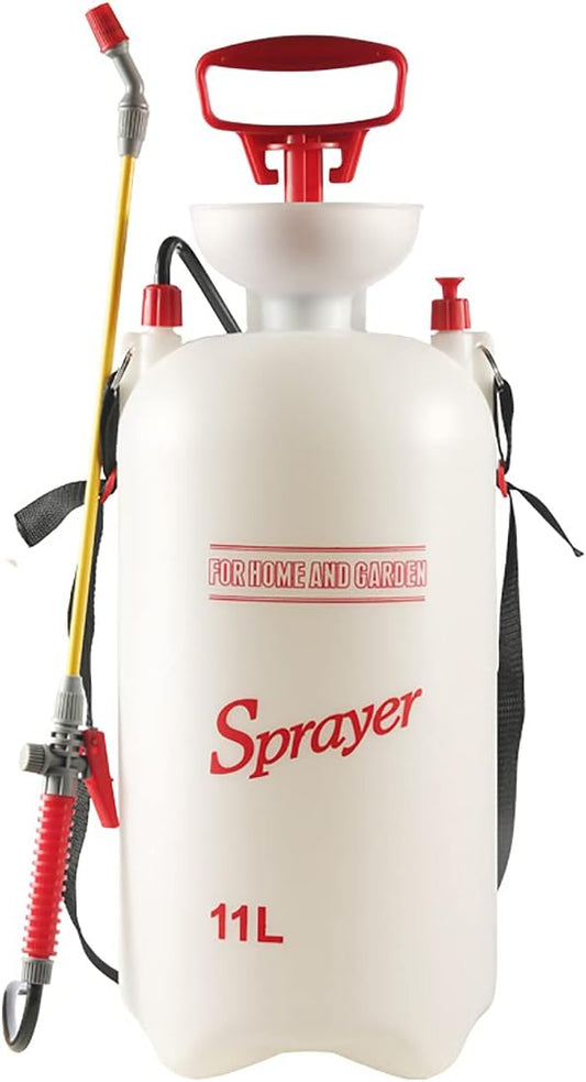 CLICIC 2.9 Gallon (11L) Lawn and Garden Portable Sprayer Pump Pressure Sprayer with Pressure Relief Valve and Adjustable Shoulder Strap for Lawns and Gardens or Cleaning Decks and Cars