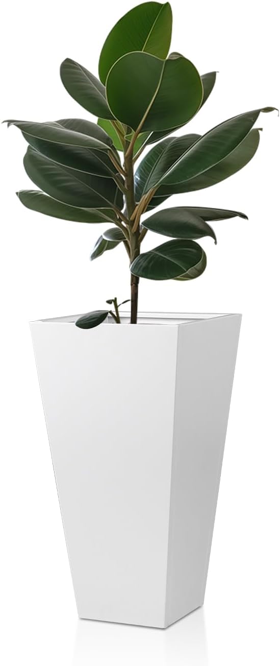 Tall Tapered Planter Front Porch Taper Metal Modern Flower Plant Pot White Square Galvanized Steel Planter 30 in Indoor Outdoor for Garden Patio Grande Plant Tree Commercial Residential Heavy Duty