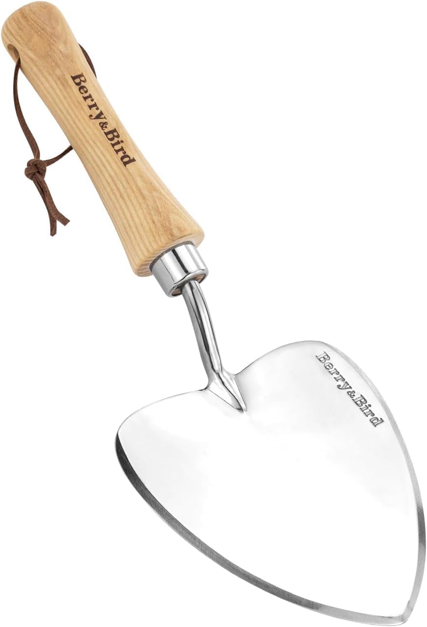 Berry&Bird Perennial Trowel, Oversized Garden Potting Trowels with Sharp Blade Wood Hand Shovel, Stainless Steel Planting TSpade Gardening Tool for Roots,Digging,Transplanting