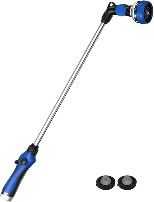 Watering Wand for Garden Hose, 30 Inch, 10 Spray Patterns, Thumb Control Garden Hose Nozzle, Adjustable Water Sprayer with Pivoting Head, Ideal for Hanging Baskets, Plants, and Shrubs, Blue