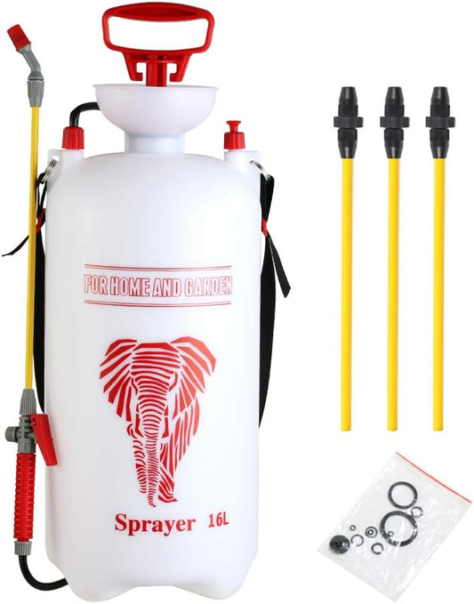 CLICIC 4 Gallon (16L) Lawn and Garden Portable Sprayer Pump Pressure Sprayer with Four Spray Poles Totaling 52 inches in Length