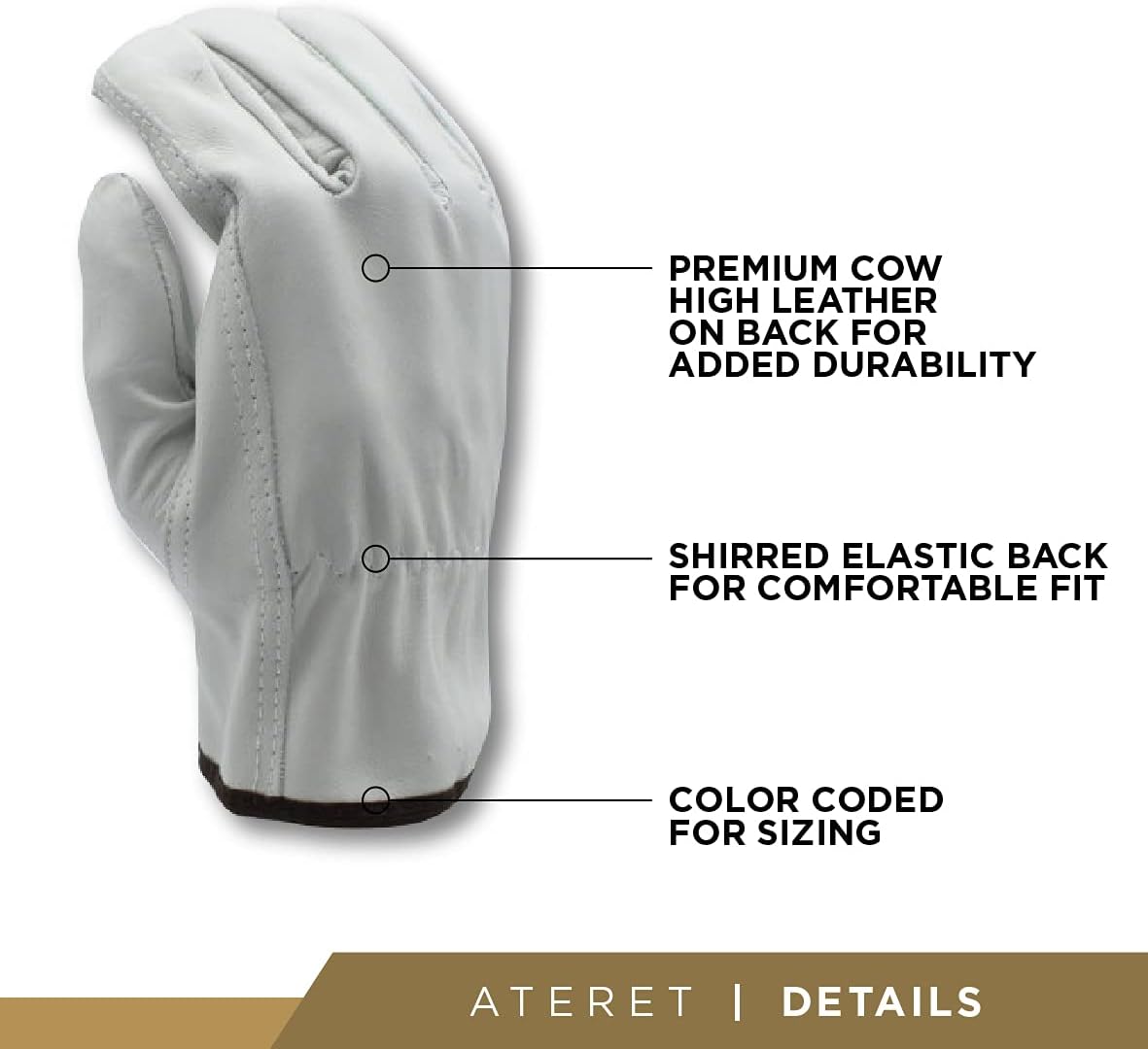 ATERET 36 Pairs Medium Heavy Duty Durable Cowhide Leather Work Gloves I Driver Gloves for Truck Driving, Warehouse, Gardening, Farming