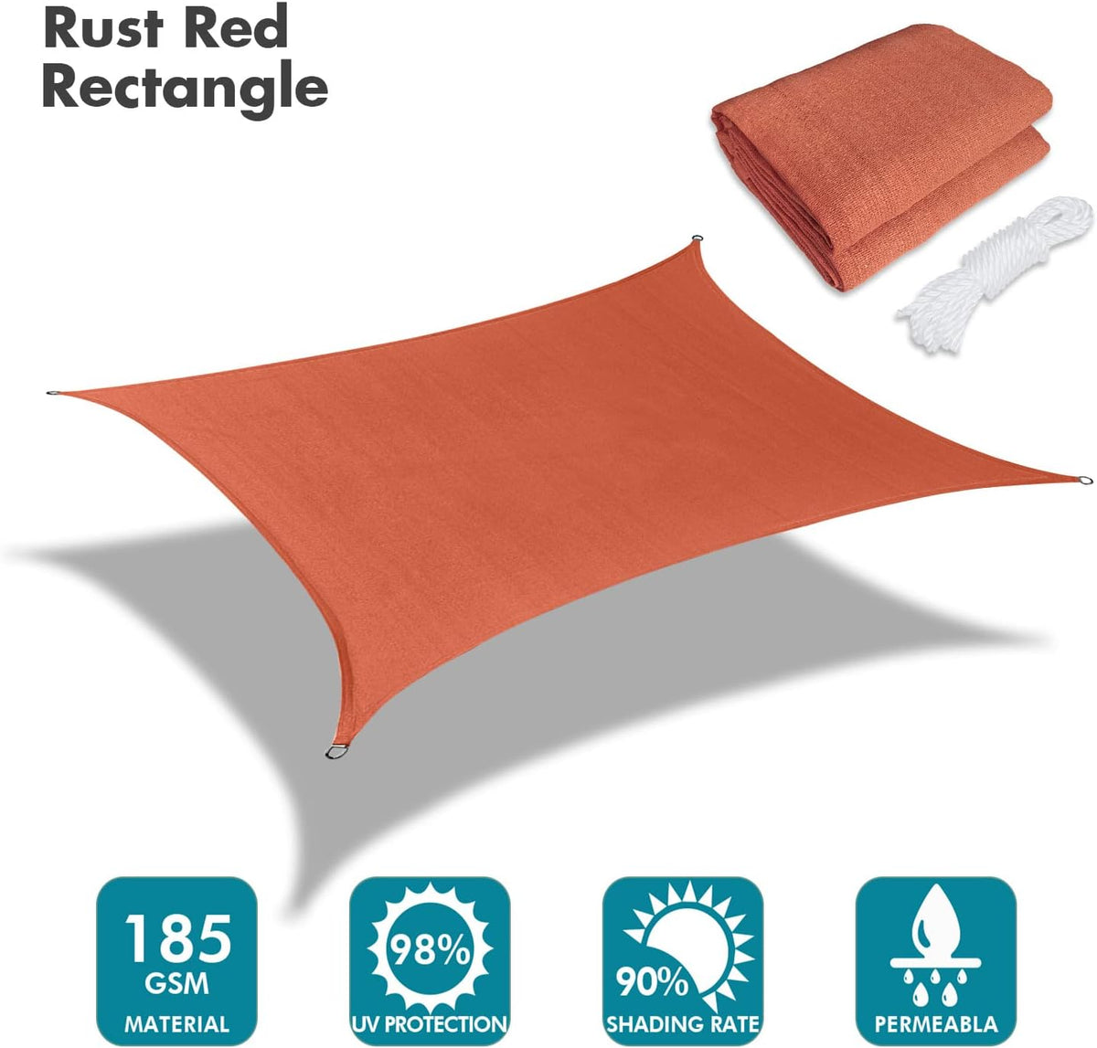 KANAGAWA 9'X10' Rust Red Custom Size Sun Shade Sail Rectangle UV Block Canopy Cover for Patio Backyard Lawn Garden Outdoor (Customized Available)
