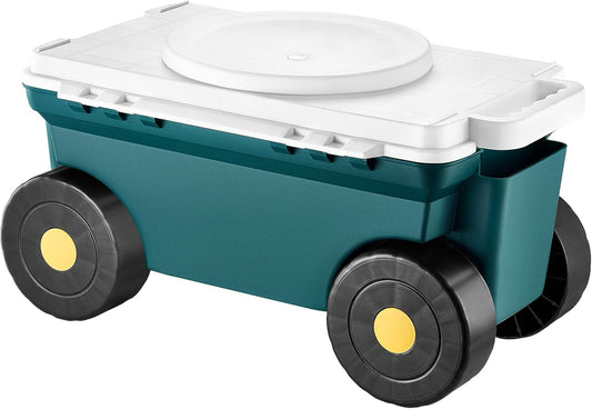 VEVOR Garden Scooter with Seat, 2 in 1 Rolling Garden Cart with Storage Bin, Supports up to 227 lbs, Outdoor Wagon with Handle, Lightweight Storage Gardening Stool for Yard Weeding Planting