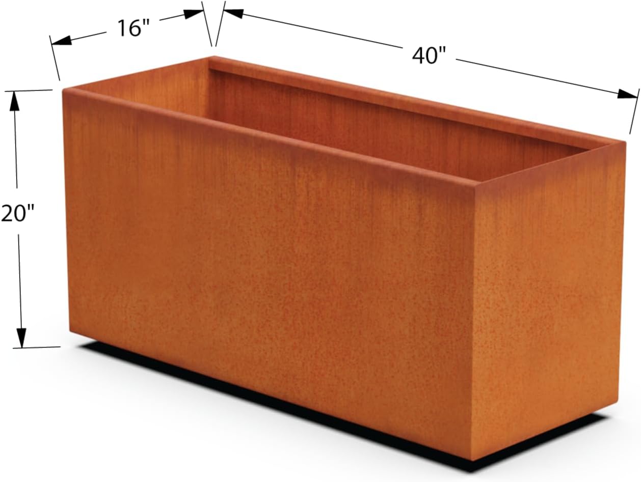 Large Rectangular Planters for Outdoor Plants - 40x16x20 Inch Corten Steel Planter - Extra Large Outdoor Planter Box for Modern Patio, Deck, and Garden Design