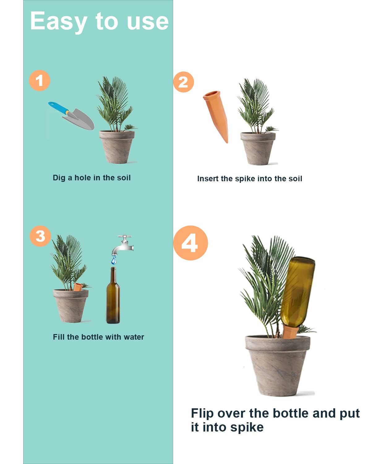10pcs Terracotta Watering Spikes - Automatic Self Watering Stakes, Plant Watering Devices for Wine Bottles Recycled Bottles, Clay Plant Garden Waterers for Vacations