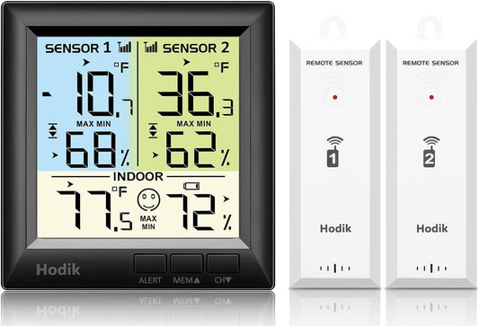 Wireless Freezer Thermometer with Alarm Refrigerator Thermometer, Fridge Freezer Alarm Thermometer Digital with 3 Adjustable Backlight and 330FT Remote Range for Kitchen Home Restaurant (Black)