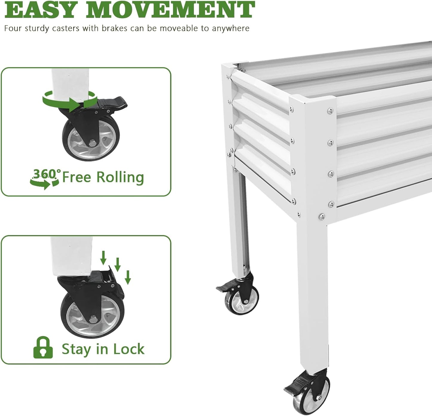 A ANLEOLIFE 6-Set Galvanized Raised Garden Bed with Legs,48x24x35in Large Elevated Planter Box on Wheels with Drainage Holes for Backyard, Balcony, Patio, 600lb Capacity, Antique White