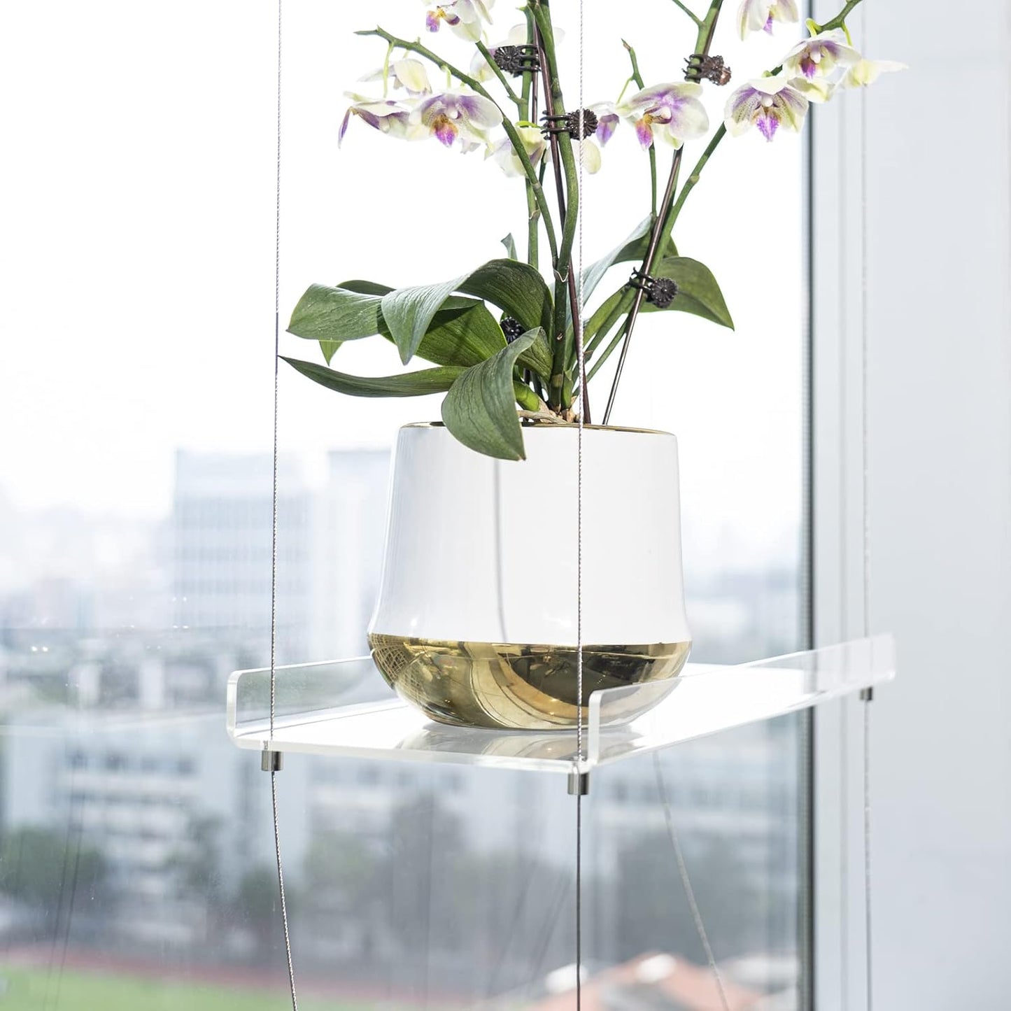 Sumerflos 4 Tier Acrylic Window Boxes Plant Shelves for Windows, Hanging Shelves for Indoor Plants, Flower Pot Organizer Storage for Window Grow Herbs, Microgreens, Succulents, Flower