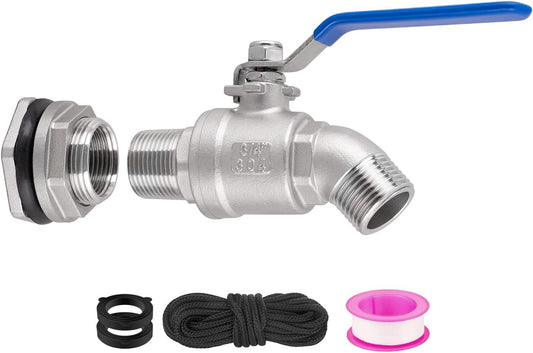 Rain Barrel Spigot Kit High Flow Water Barrel Faucet 3/4"NPT to 3/4"GHT 304 Lead-Free Compliant Stainless Steel Faucet for Rain Barrels,Rain Barrel Quarter Turn Spigot with Bulkhead Fitting