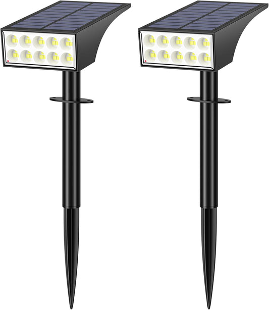 Solar Lights Outdoor Waterproof, Solar Spot Lights- 2 Pack/4 Mode LED Spotlights 2-in-1 Auto On/Off Powered Landscape Lighting for Outside Yard Wall Garden Path Driveway, Cool White
