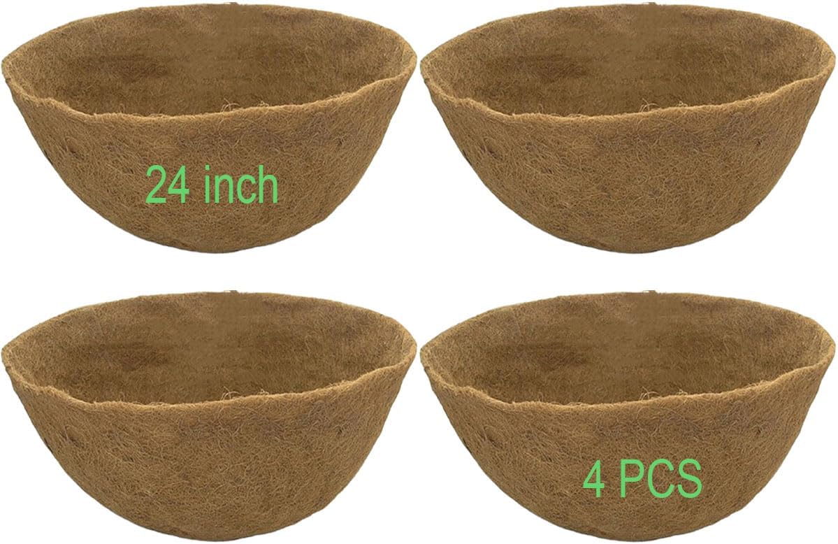 24 InchCoco Liners for Planters 4 PCS Round Basket Shaped Coconut Fiber Replacement Liners