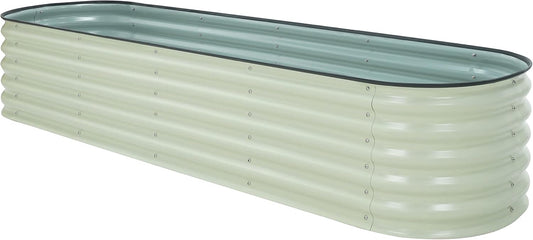 MUPATER 8ftx2ftx1.4ft Raised Garden Bed Outdoor for Vegetables, 9-in-1 Galvanized Metal Planter Box, 17''H Modular Garden Bed Kit Oval for Herbs and Flowers, Pearl White