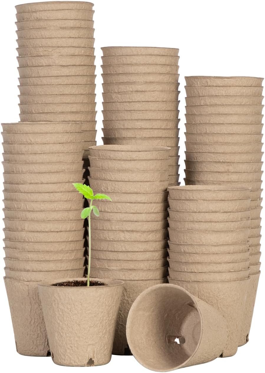 VIVOSUN Peat Pots, 120 Packs 3.15-Inch Seed Starting Pots with Drainage Holes, Round Nursery Pot, 20 Plant Labels for Flowers, Plants, Vegetables, 120Pcs