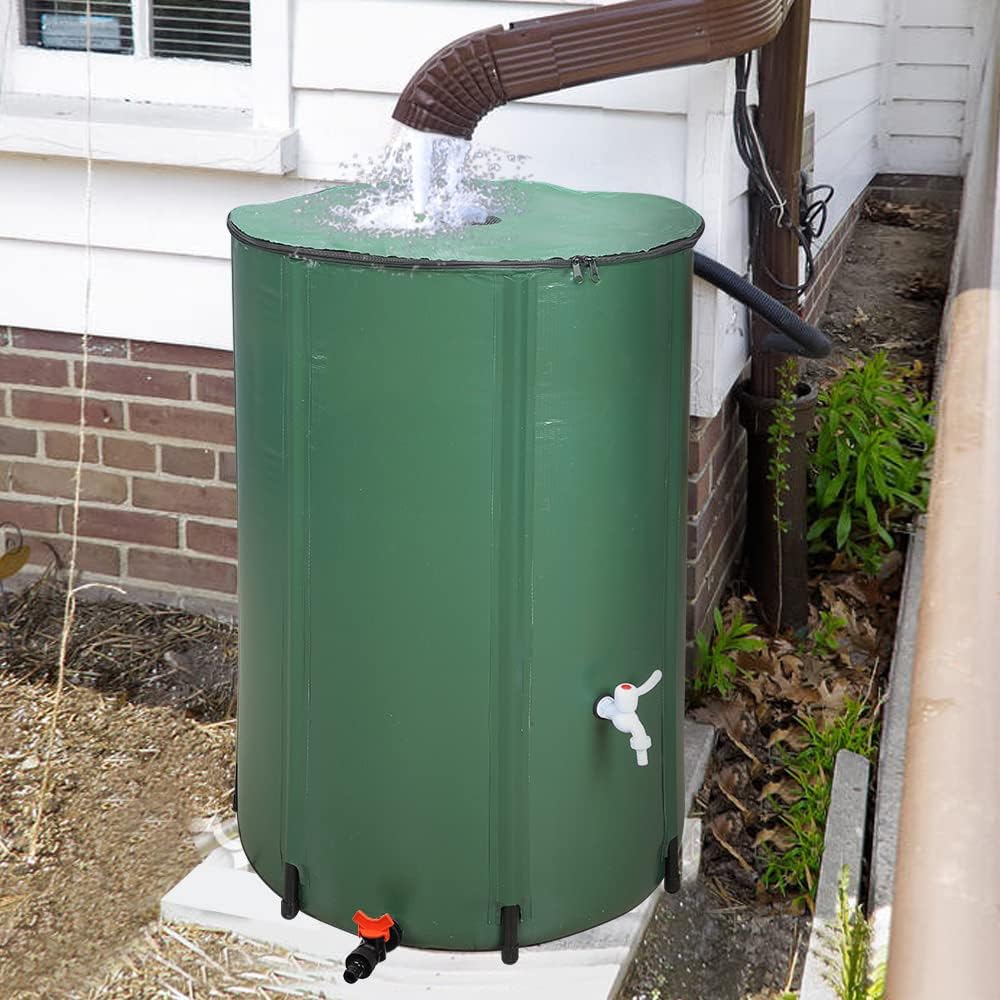 132 Gallon Collapsible Rain Barrel, Portable Rainwater Collection System, Rain Catcher Barrel, Water Storage Tank with Two Spigots and Overflow Kit, Rain Water Barrel Collector for Garden, Green