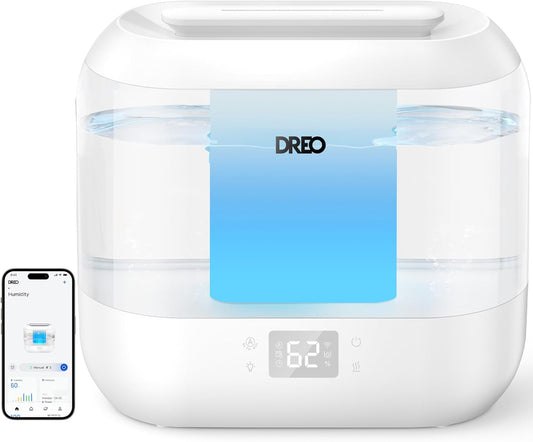 Dreo Smart Humidifier, Cool Mist Humidifiers for Bedroom, Quiet 4L Top Fill Ultrasonic Humidifiers for Home Office Plant & Baby with Nightlight, LED Display, 36H Runtime, APP/Voice Control, HM311S