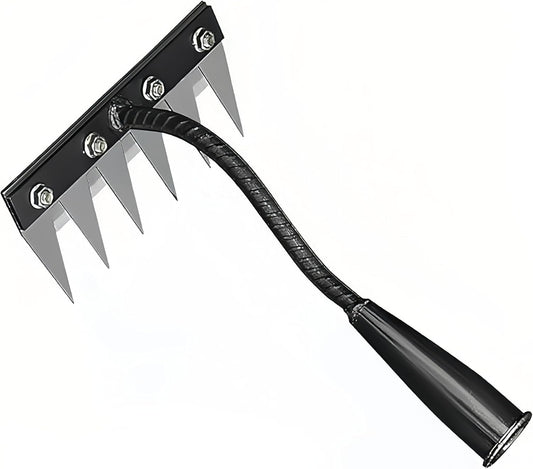Gardenia Iron Weeding Rake, Iron Rake 2.0 for Gardening and Weeding, Detachable Double-Edged Blade Design Carbon Steel Heavy-Duty Weed Rakes,Hand Weed Puller Tools for Lawn Yard Garden Farm (6 teeths)