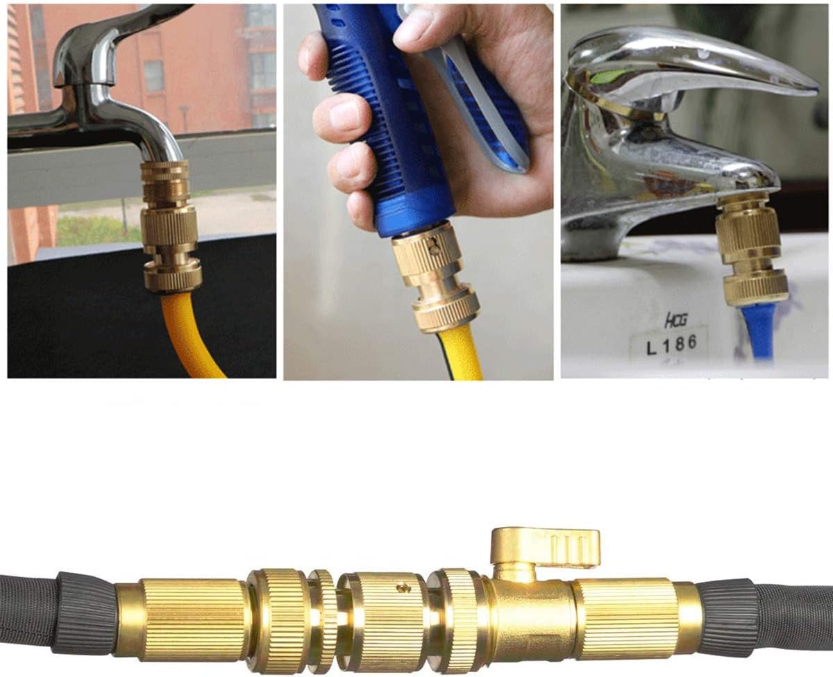 Garden Hose Quick Connectors, Solid Brass 3/4 inch GHT Thread Easy Connect Fittings No-Leak Water Hose Male Female Value Pack (5)