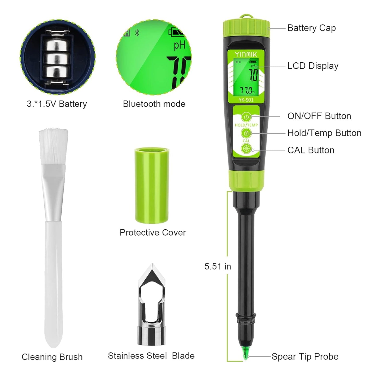 Digital Soil pH Meter for Gardeners, Soil Direct pH Tester for Plant Care, Measure pH of Solution Potting Soil Growing Media,Great for Indoor,Greenhouse,Outdoor,Garden, Lawn, Farming, Yard Use