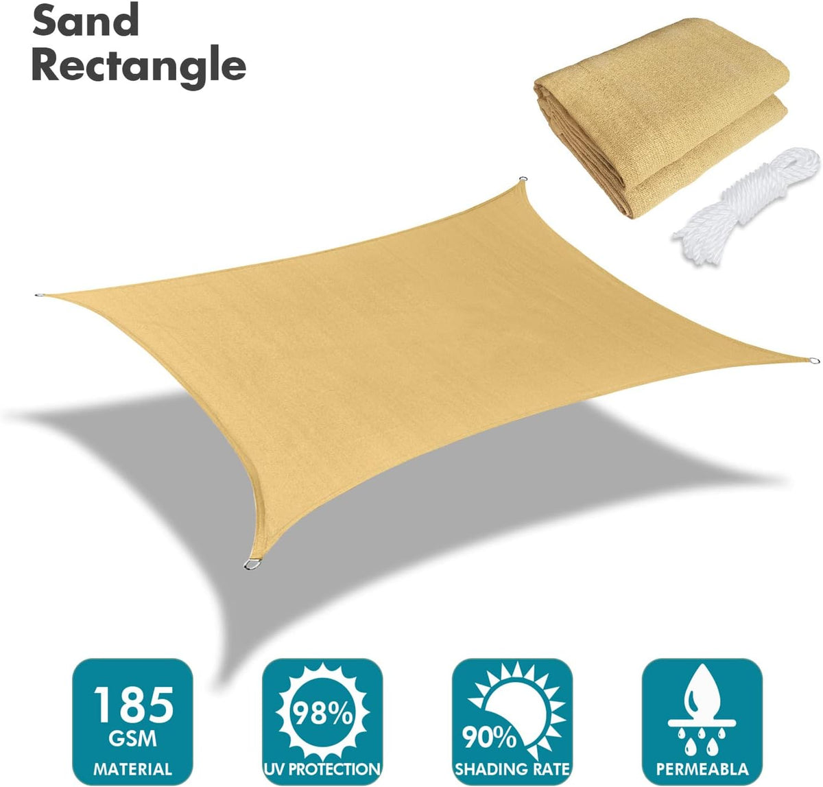 KANAGAWA 10'X18' Sand Custom Size Sun Shade Sail Rectangle UV Block Canopy Cover for Patio Backyard Lawn Garden Outdoor (Customized Available)