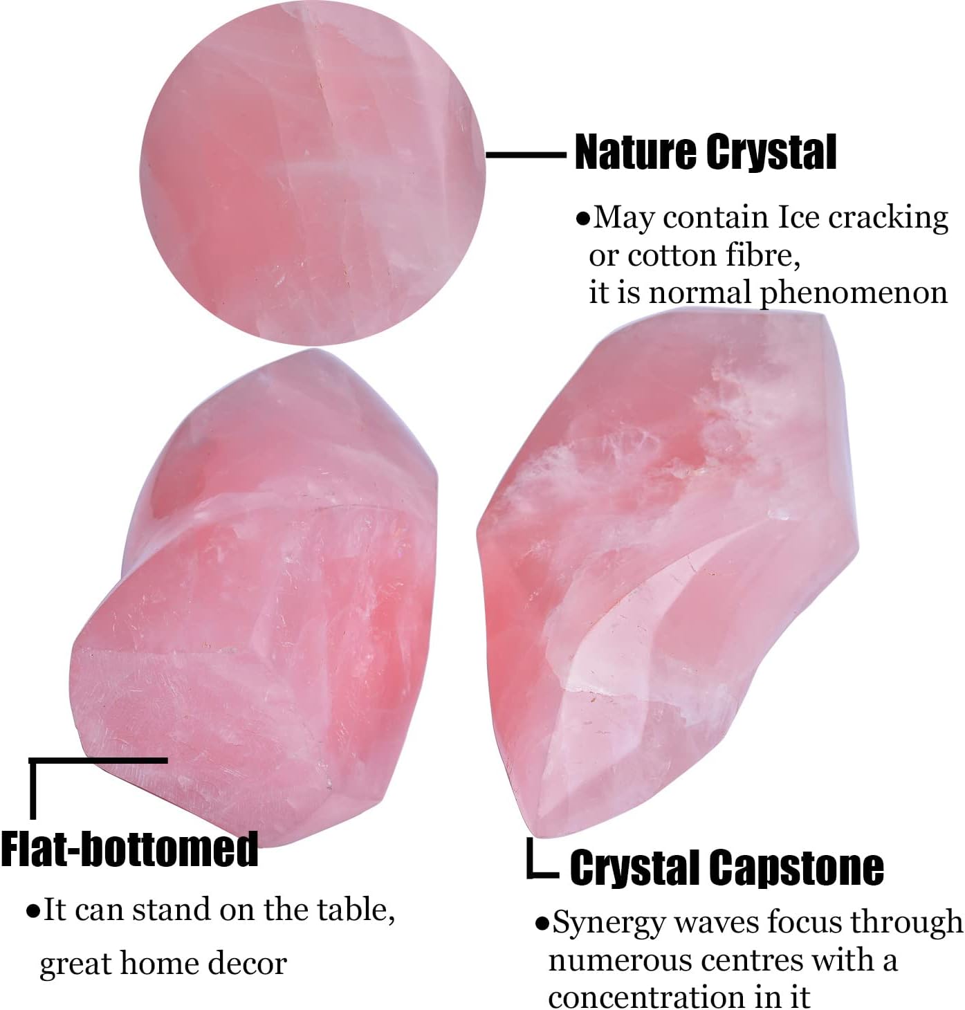 AMOYSTONE Rose Quartz Standing Crystals Big Home Decor Real Rose Quartz Stone Large Flame Tower Energy Meditation Healing Stone 1.0-1.5LB